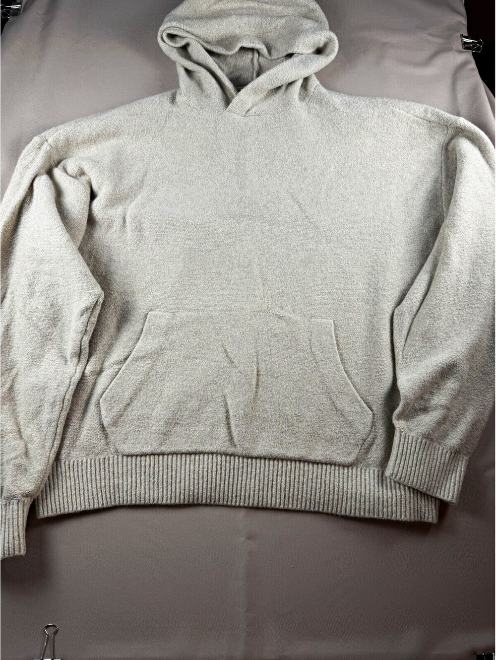 Abercrombie & Fitch Men's Gray Knit Pullover Hoodie Pockets Oversized Size L